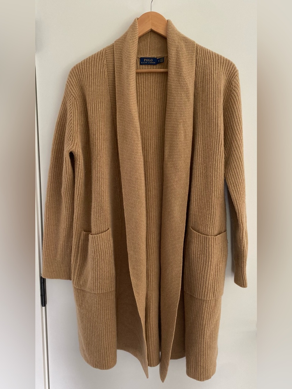 Ralph Lauren Camel Rib-Knit Shawl Collar Cardigan